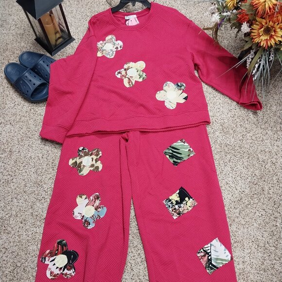 DoubleTake Pants - 3692 Size XL Double Take Upcycled NWT 2 Piece Thick Quilt Look Lounge Set.